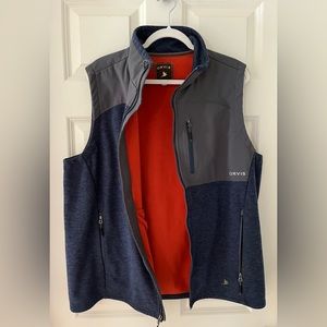 Men’s Orvis Hybrid Wool Fleece Vest Blue & Gray Full Zip Size L Wool Outdoor L